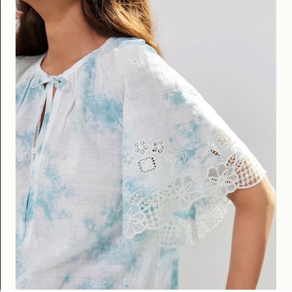 ANTHROPOLOGIE Embroidered Tie-Dye Short Sleeve Blouse - Picture 2 of 5